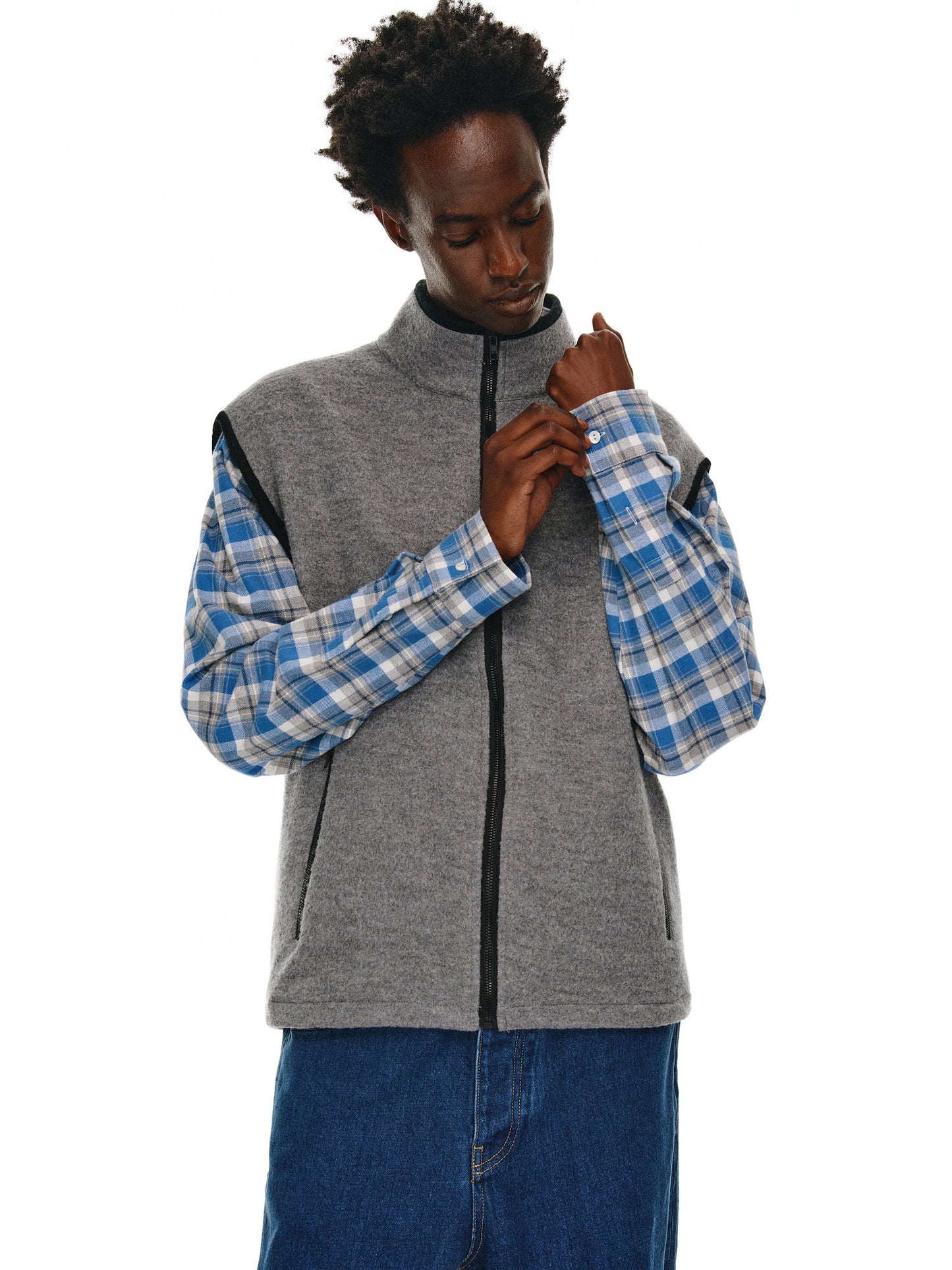 Wool Zipper Stand Collar Vest