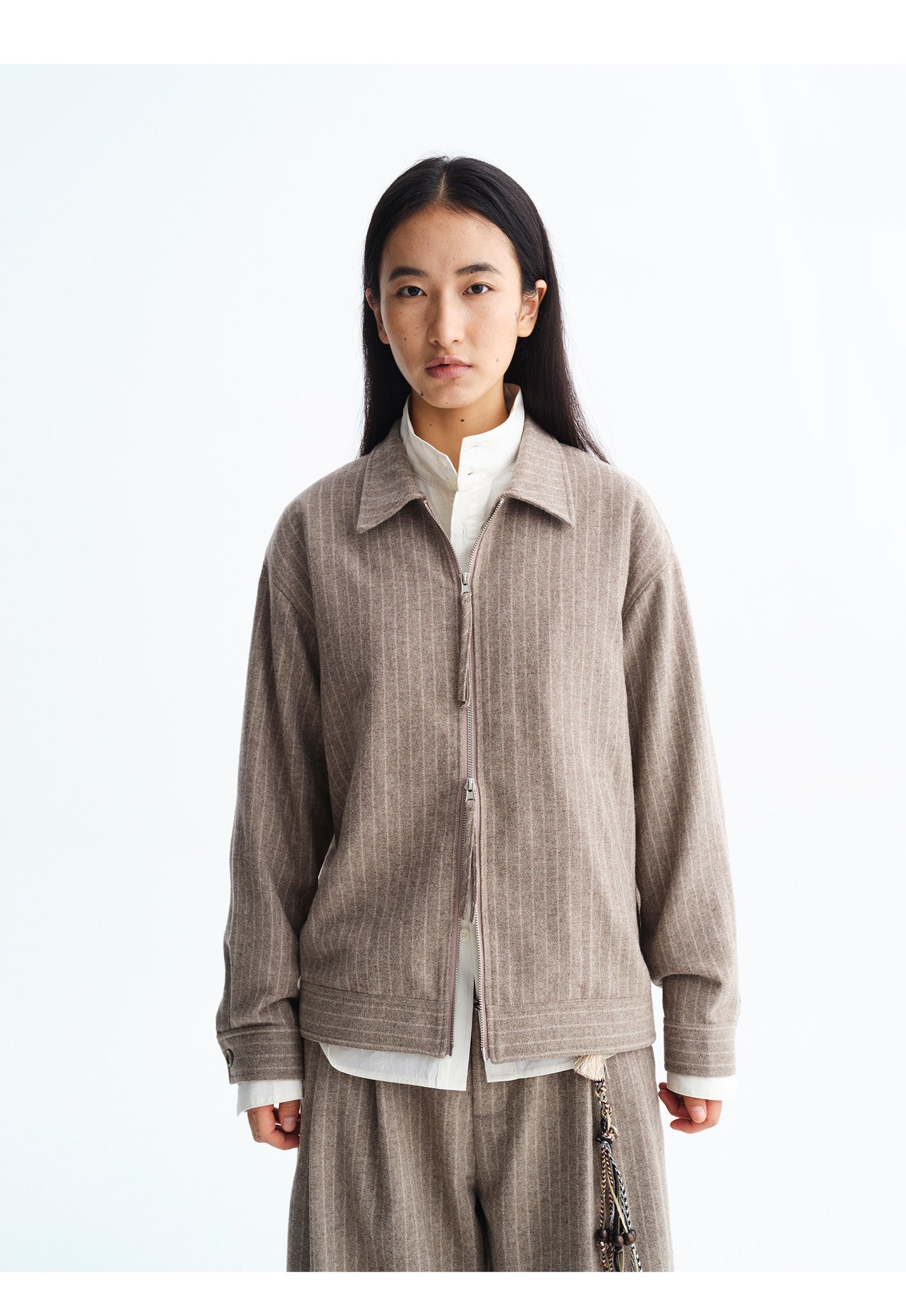 Striped Double-Zip Wool Jacket