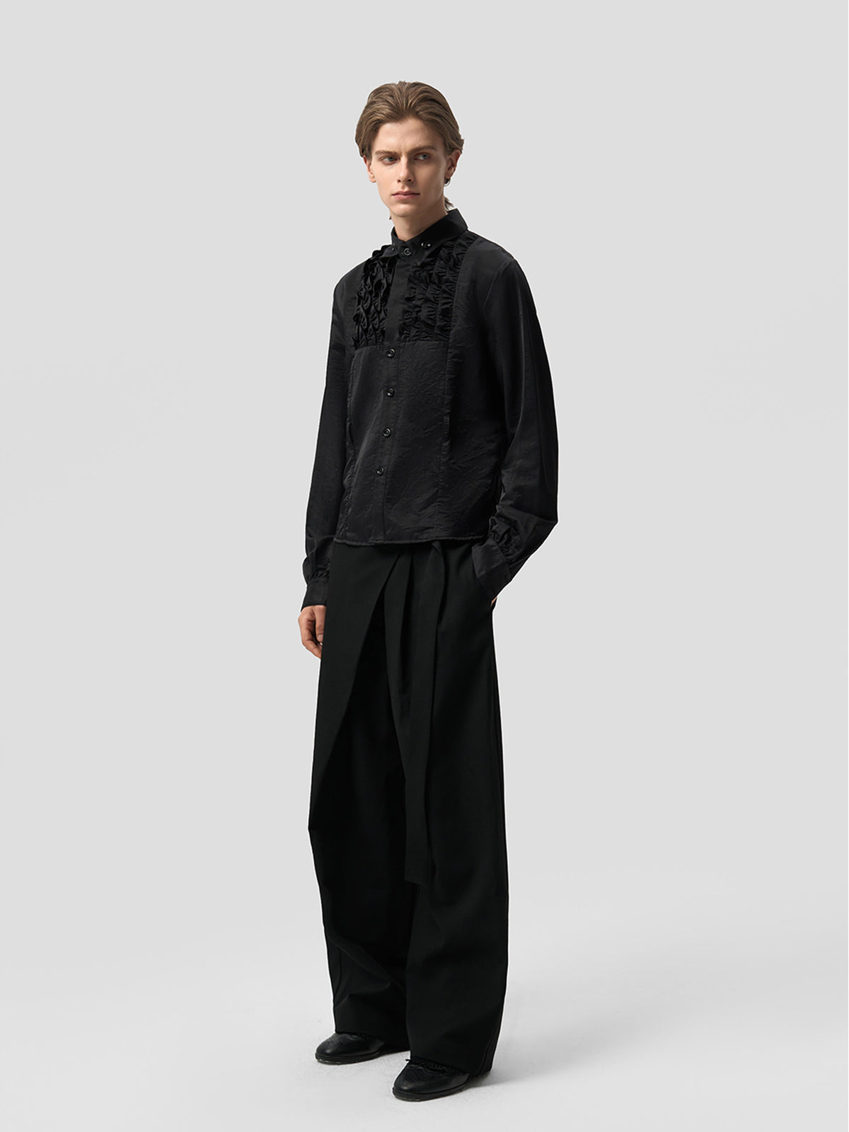 Copper Satin Silk Frilled Waist Shirt