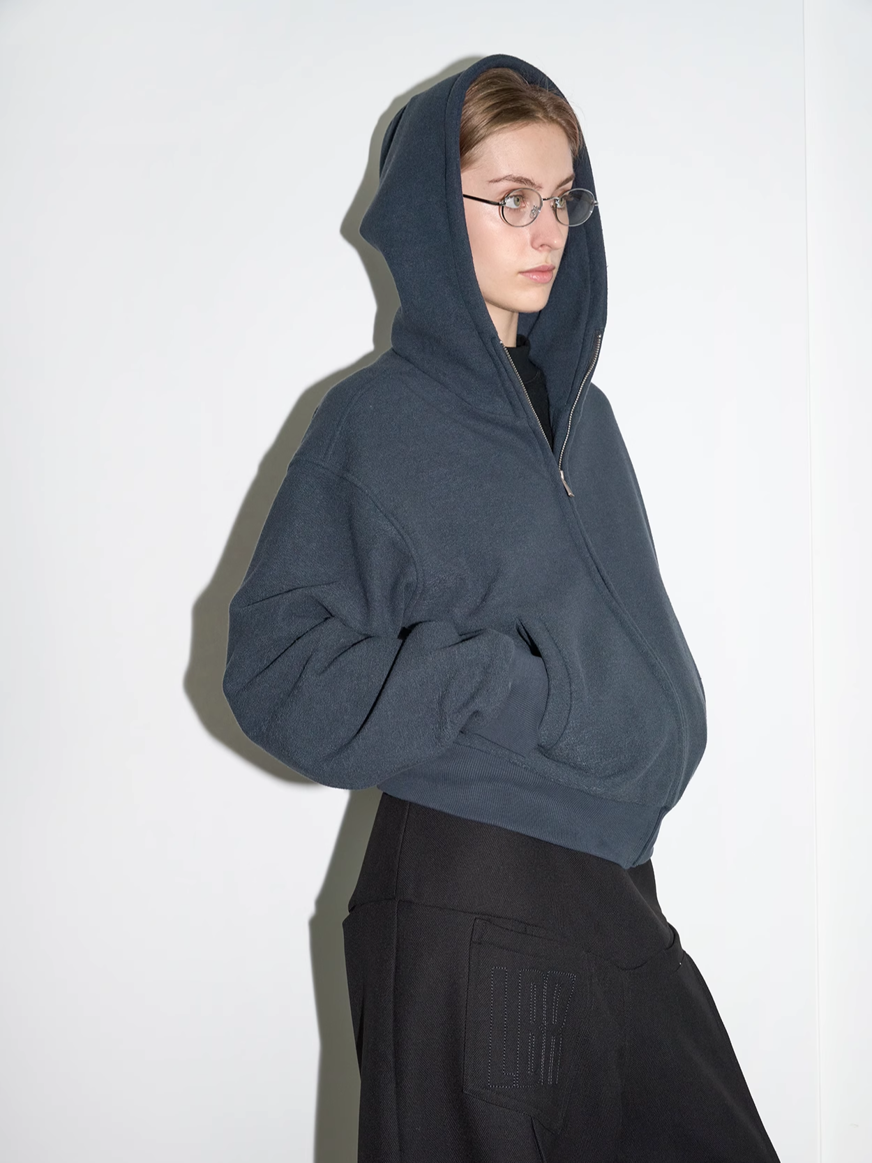 Unisex Short wide cut hooded zipper sweatshirt