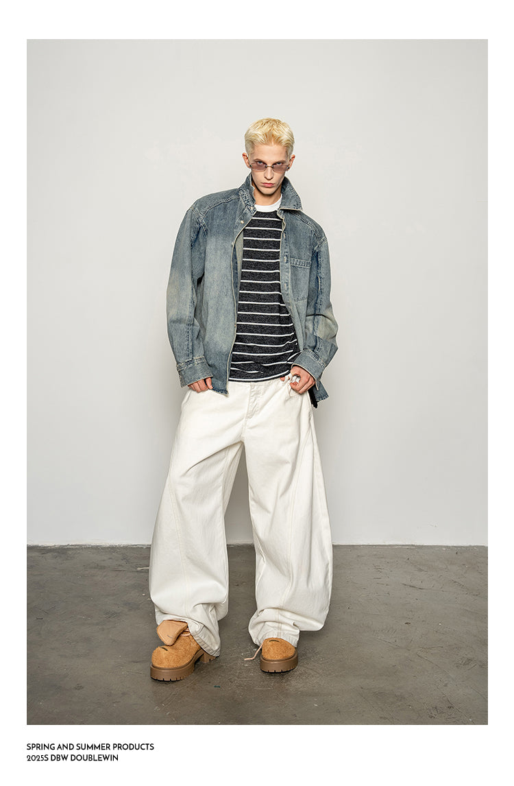 Distressed Wash Denim Shirt