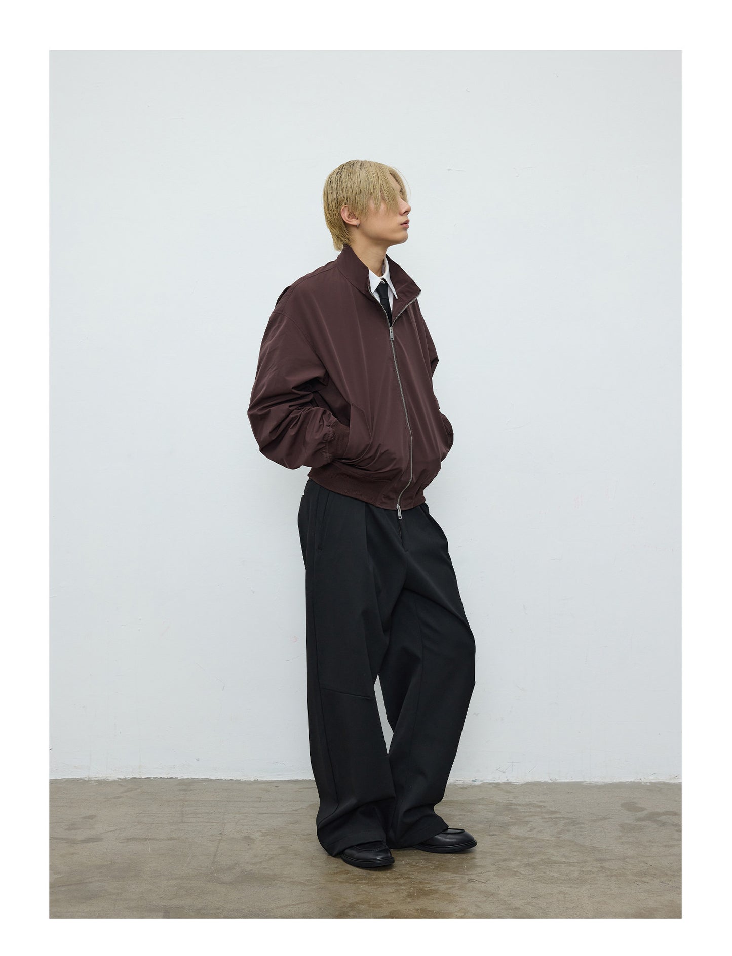 Stand Collar Pleated Casual Jacket