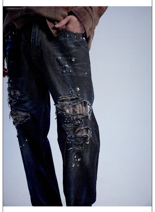 Vintage-Style Rivet-Accent Jeans