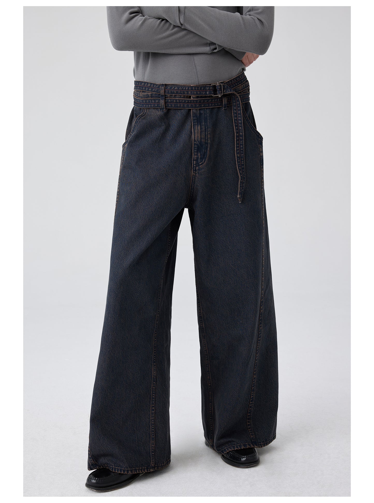 Belted denim pants