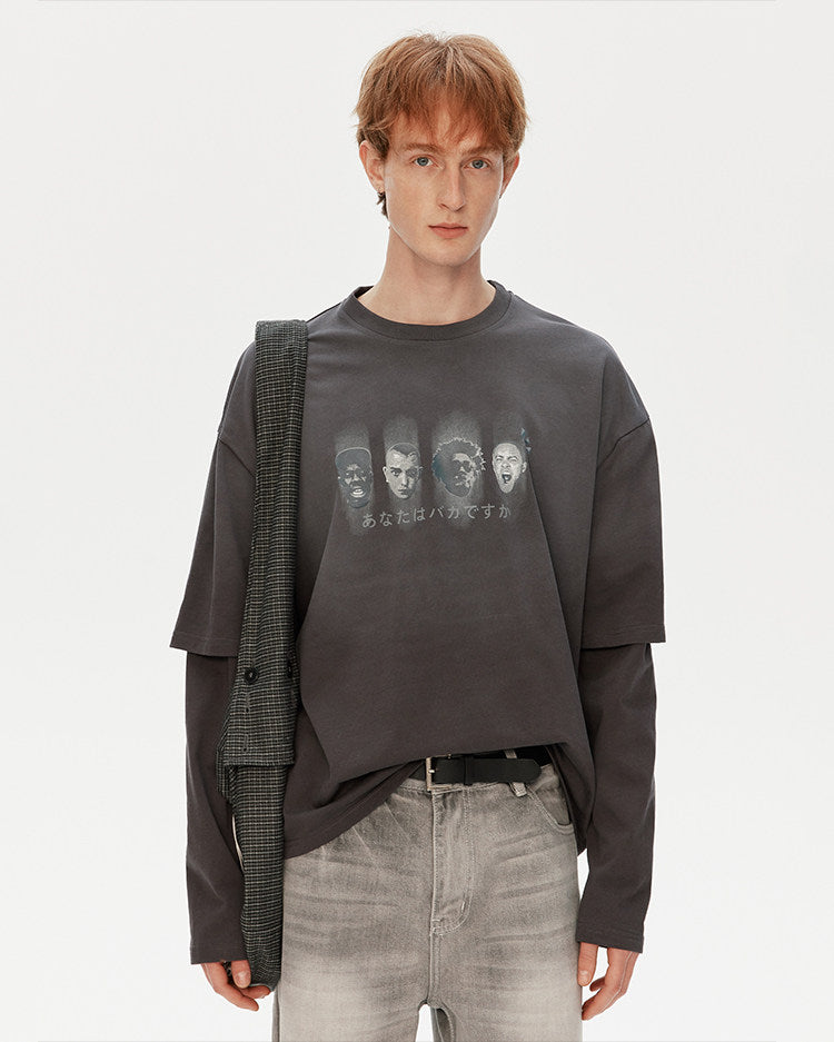 남녀공용 워싱 프린트 티셔츠