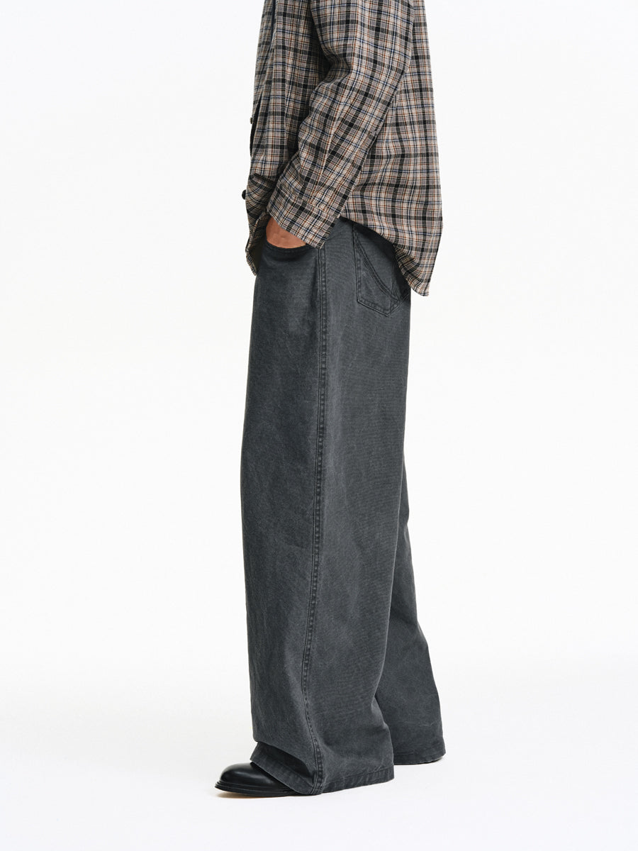 Faded Finish Wide-Leg Casual Pants