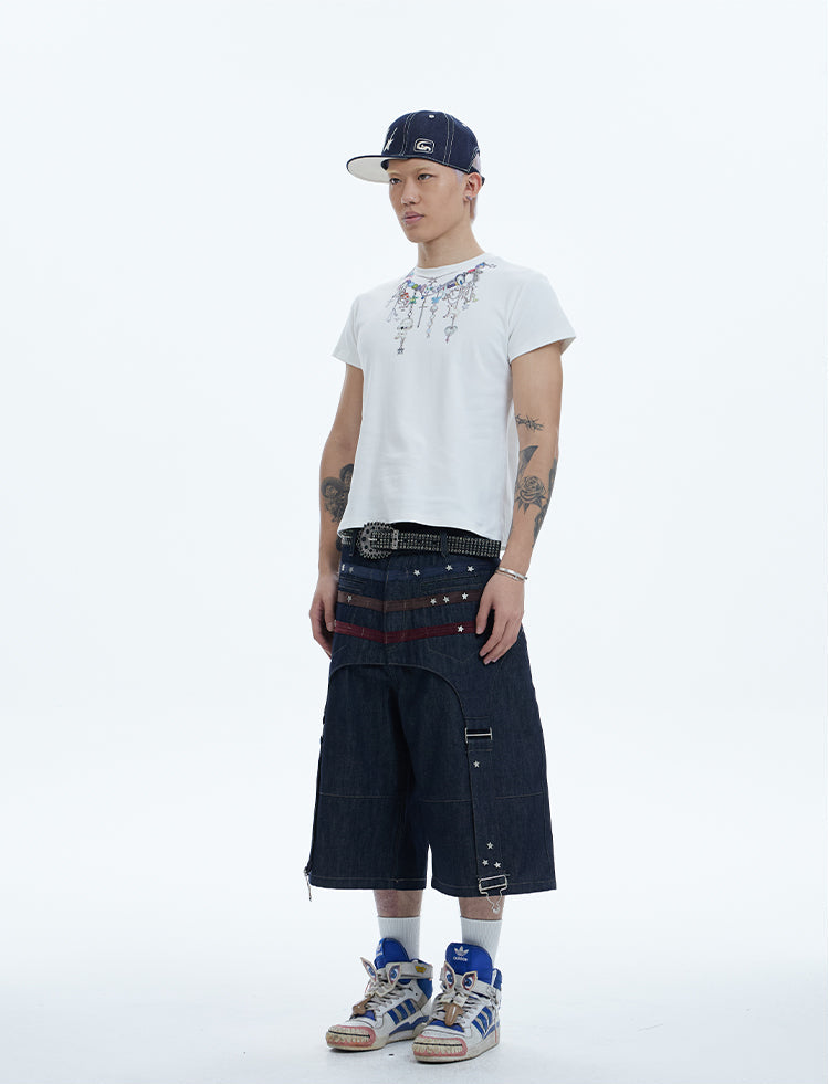 Original design studded denim shorts