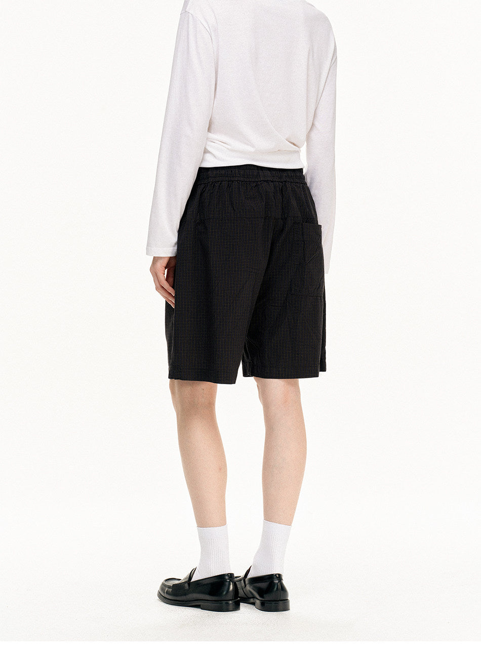 Double-fold Checkered Pleated Shorts