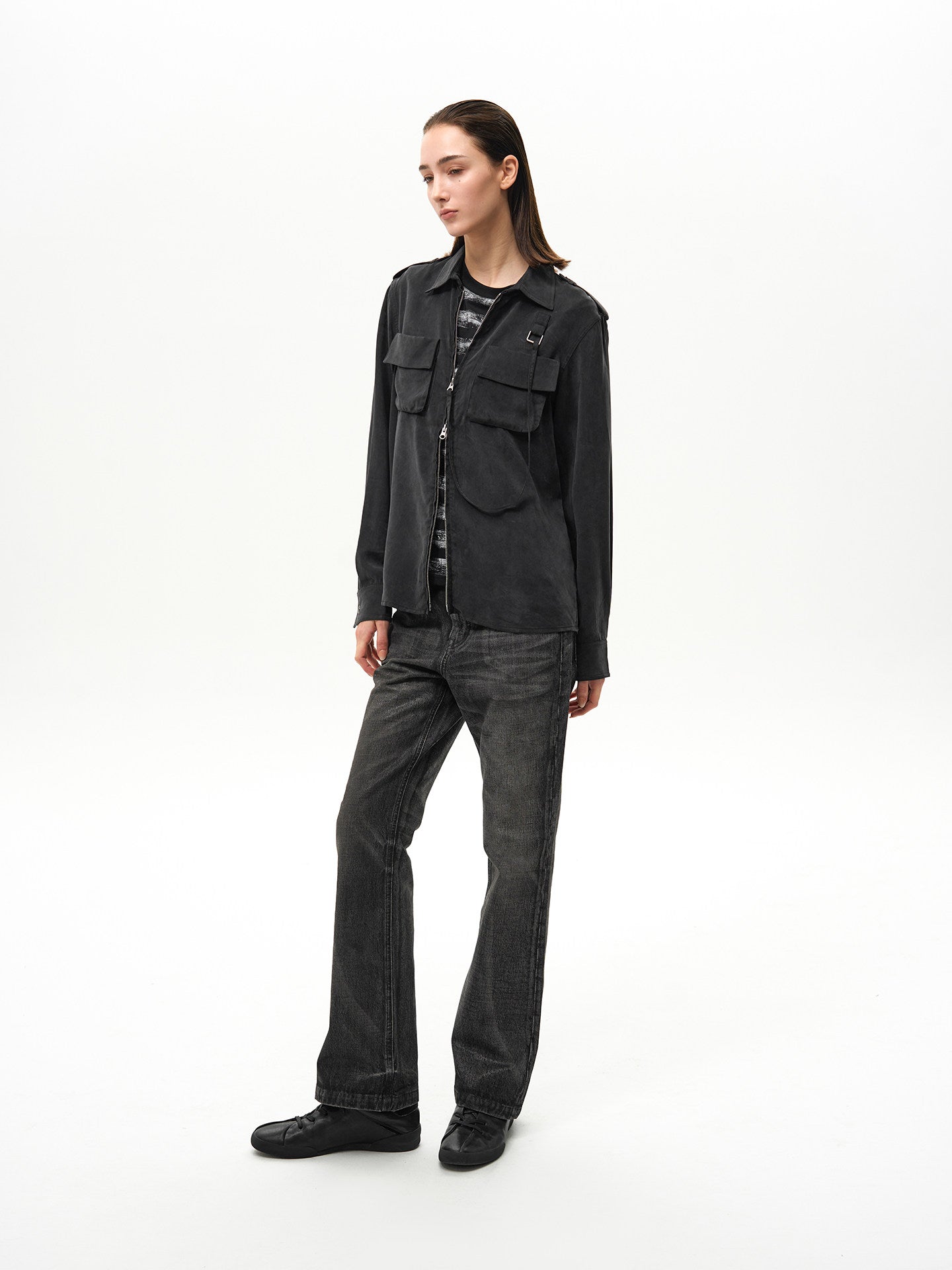 Ribbon Zipper Military Shirt