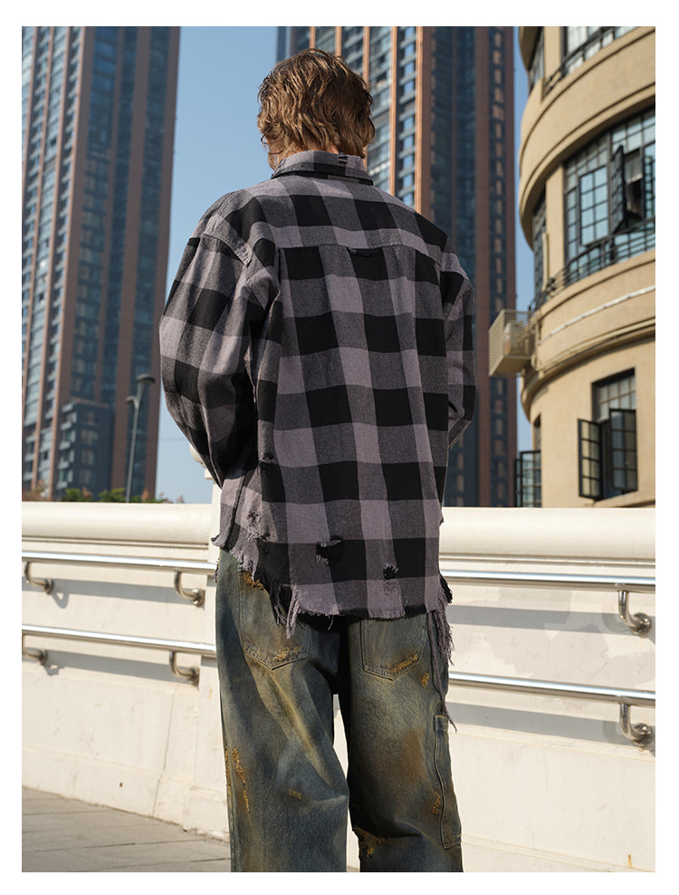 Washed Embroidered Logo Plaid Shirt