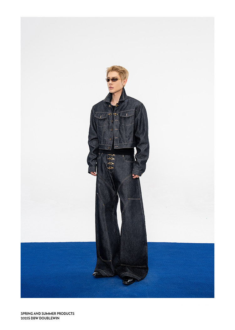Wide-leg jeans with laser-cut detailing