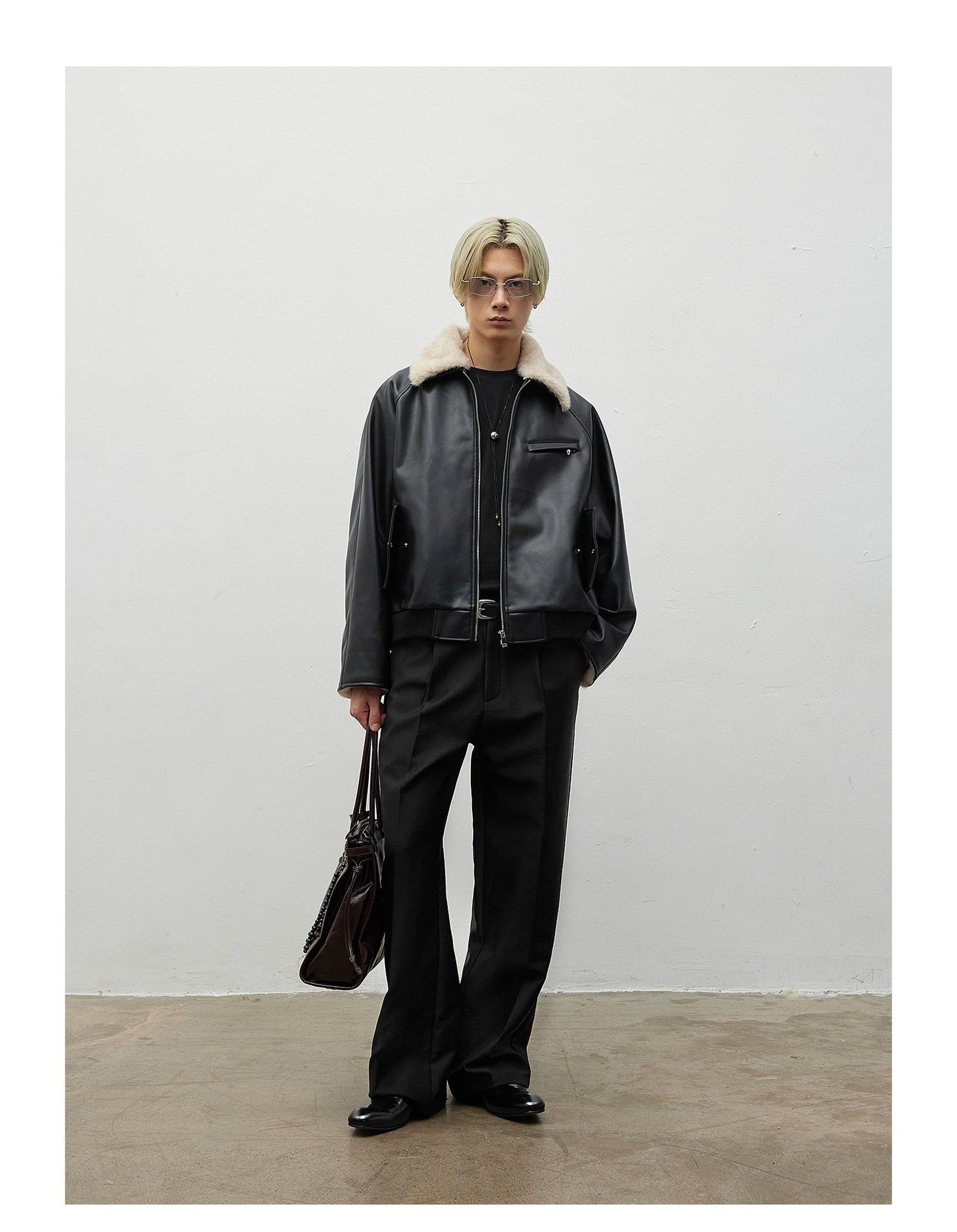 Detachable Collar Leather Jacket