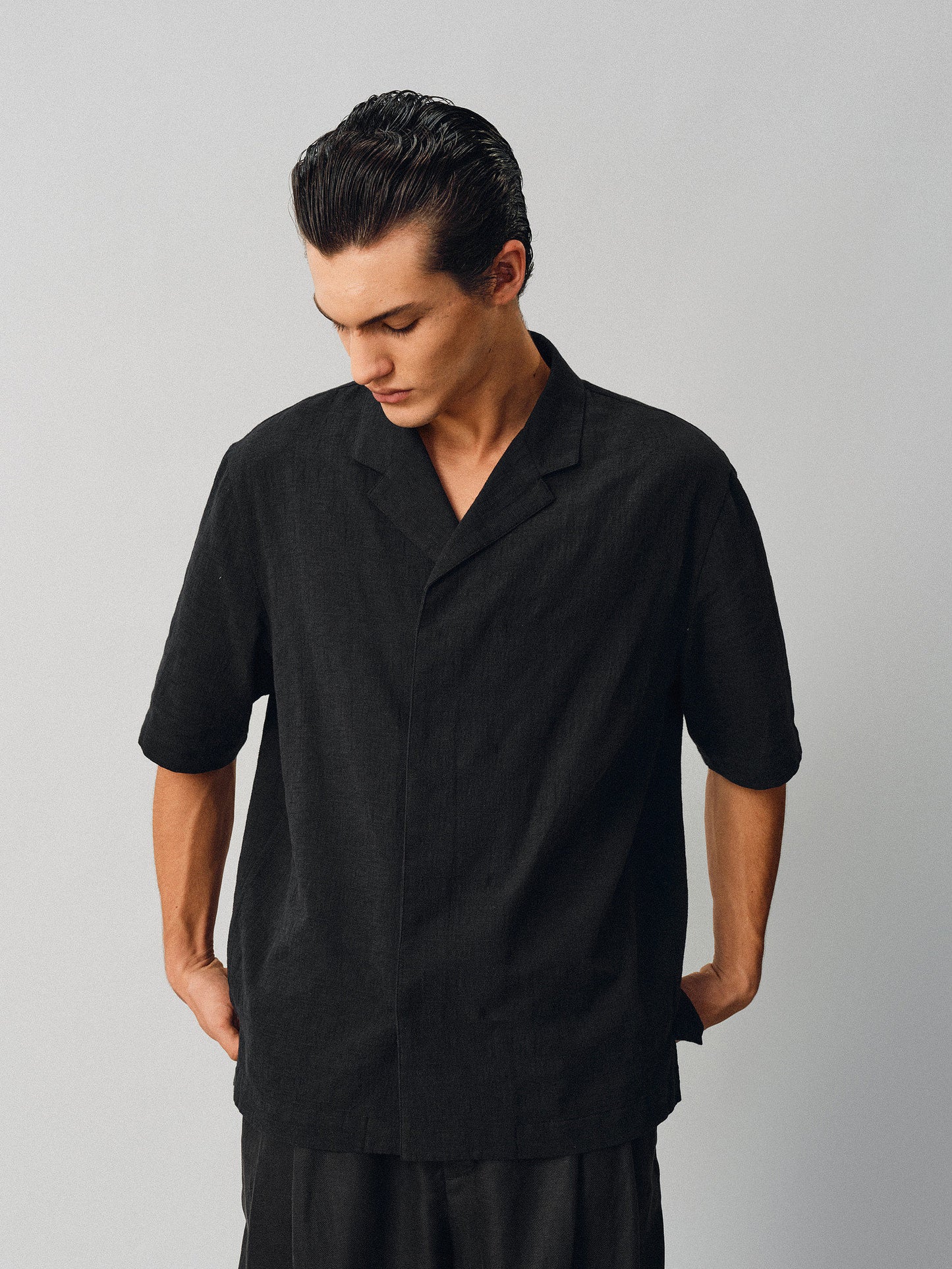 Textured Cuban-collar shirt