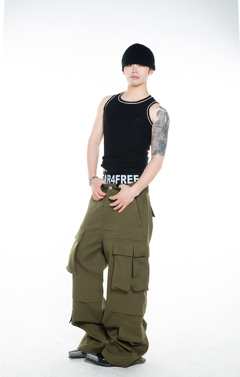 Three-dimensional pocket washed cargo pants