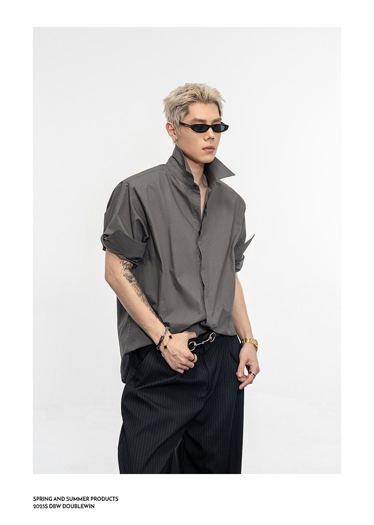 롤업 슬리브 와이드 셔츠