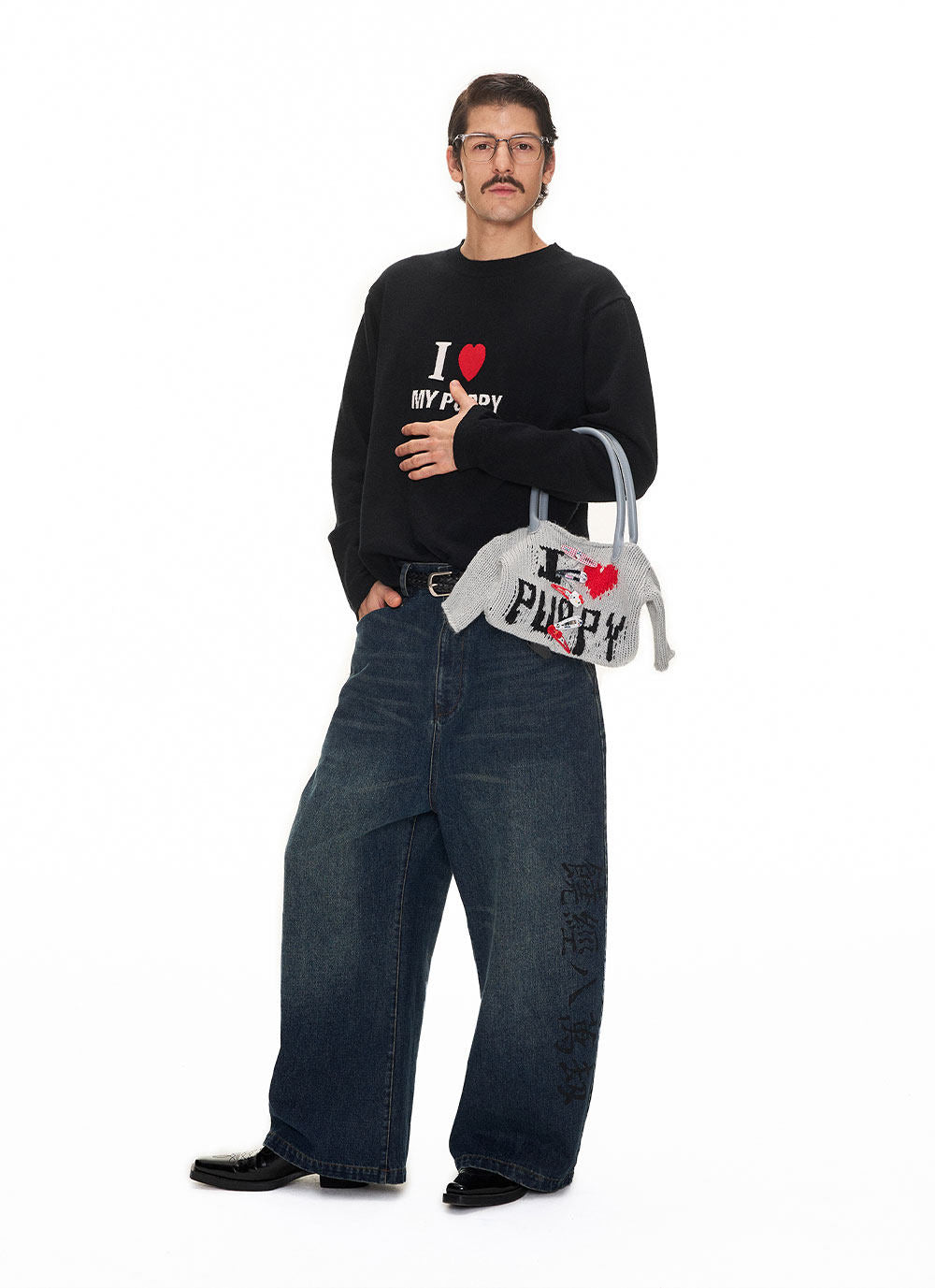 Letter Design Knit Bag