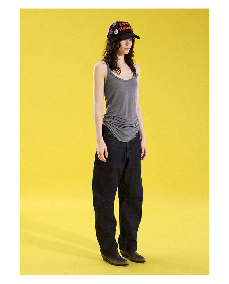 Slim-Fit Pleated Denim Pants