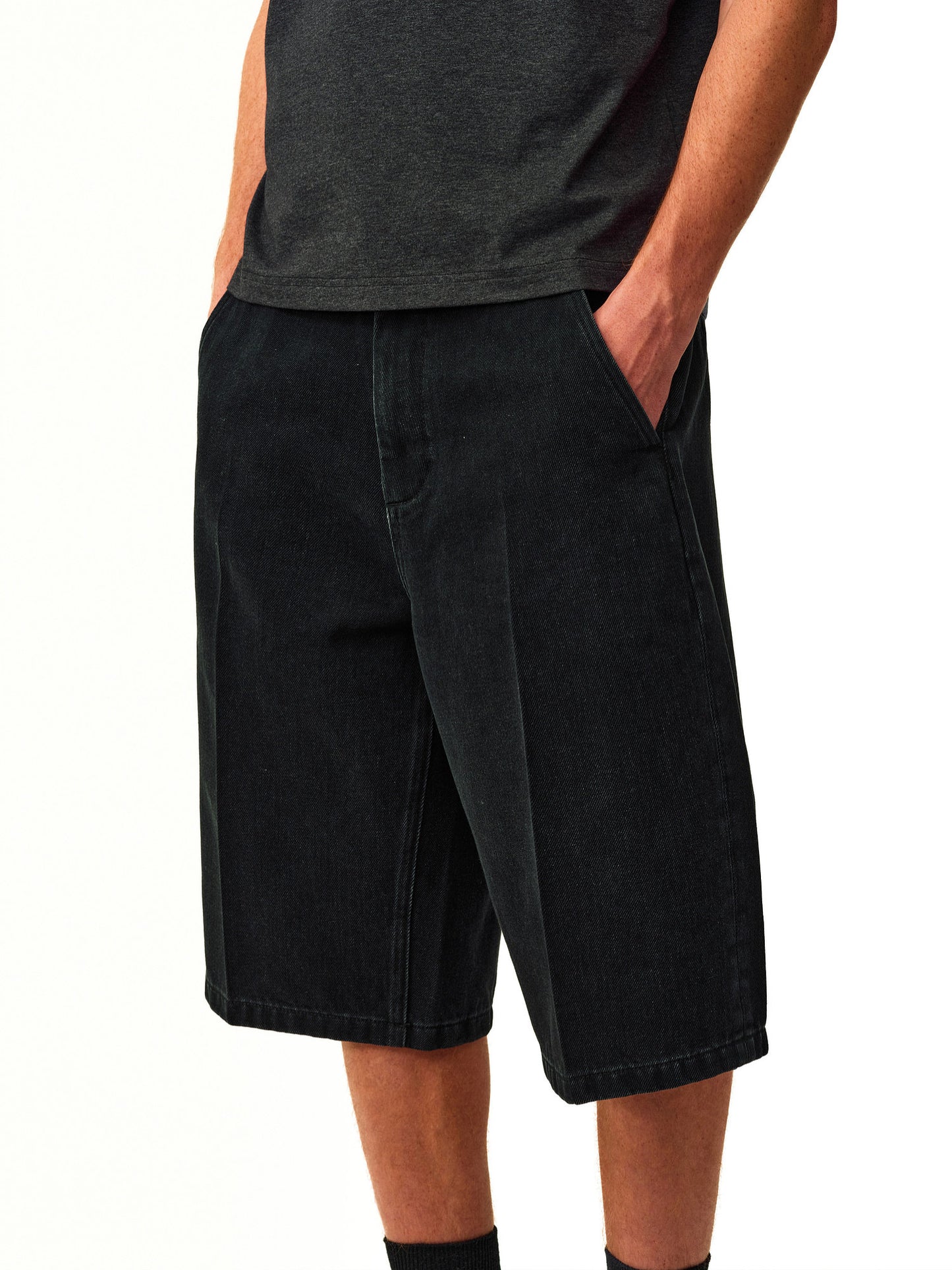 Center-Stitch Denim Shorts