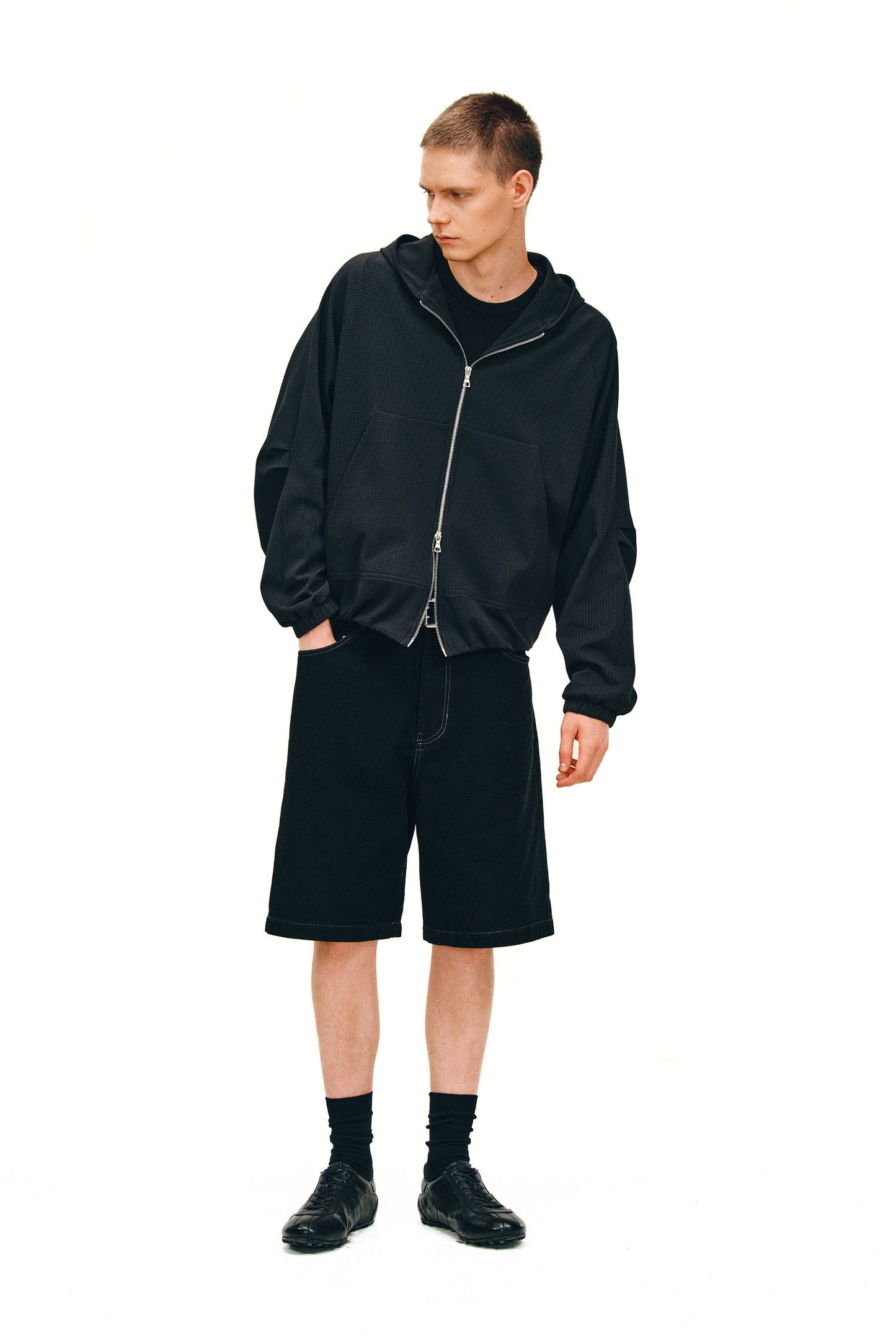 Waffle Chain Zipper Hoodie