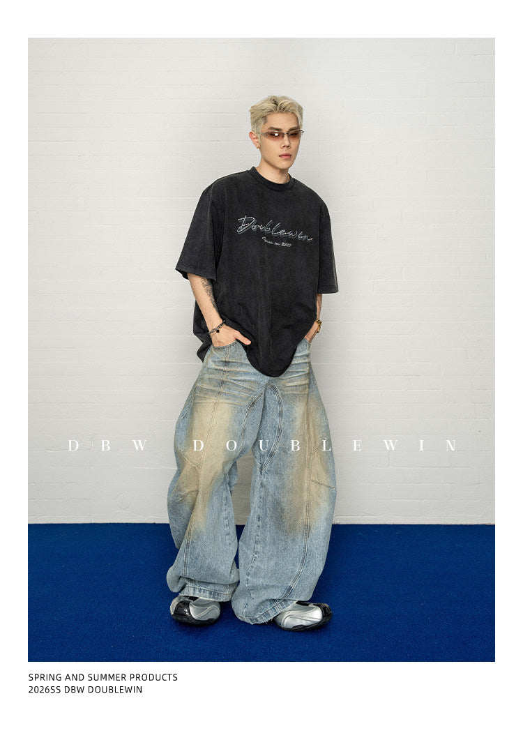 Distressed Finish Loose-Fit Cotton T-Shirt
