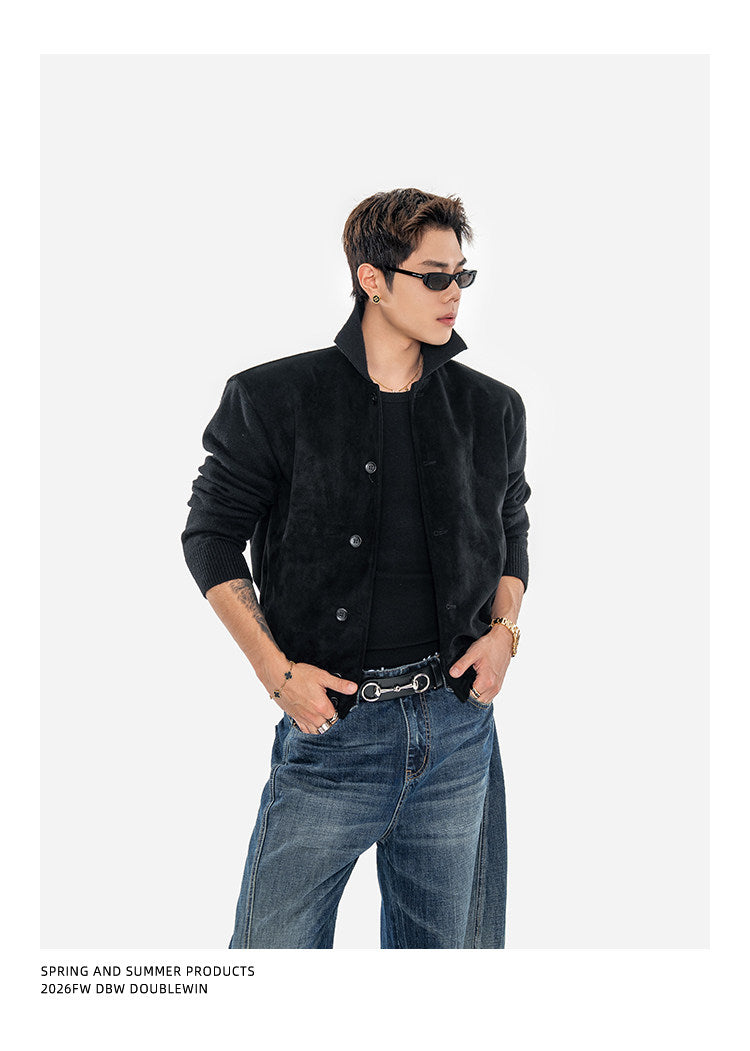 Suede and Knit Baseball Jacket