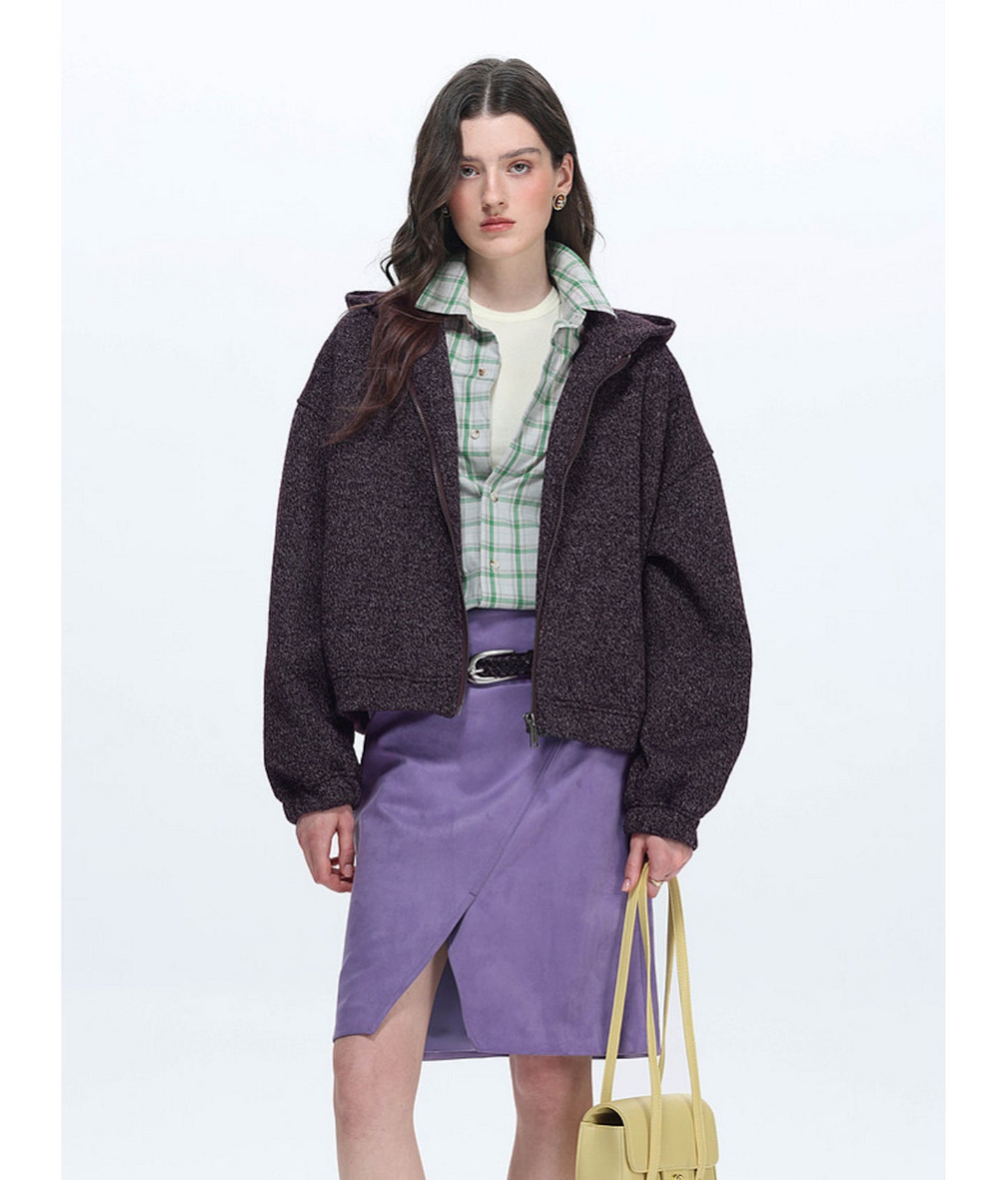 Textured Fleece Hooded Sweatshirt Jacket