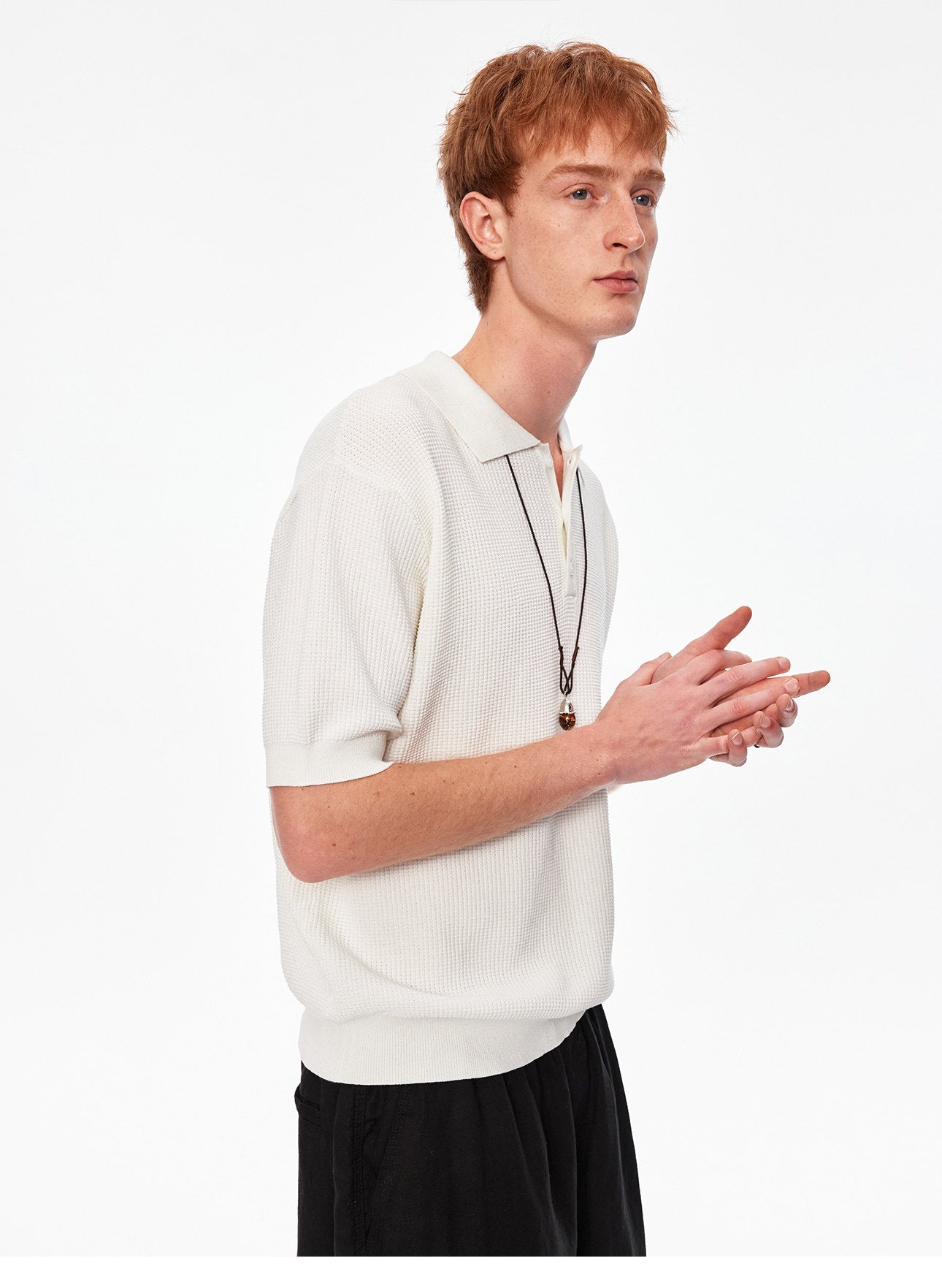 Waffle-Knit Polo Shirt