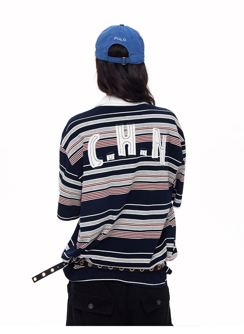 Contrast-Striped Polo Shirt
