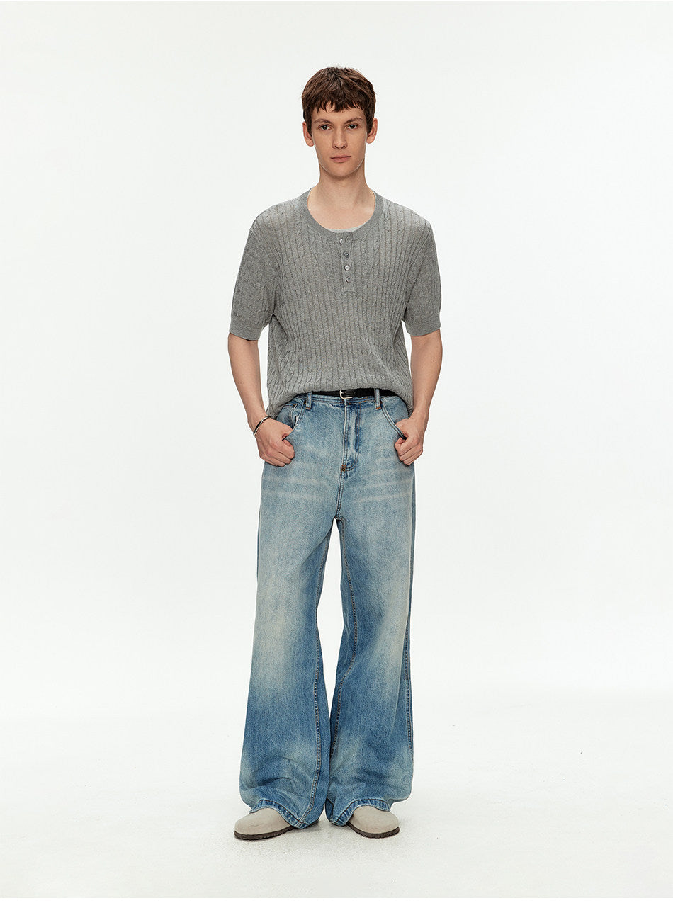 Henry-Neck Knit Shirt
