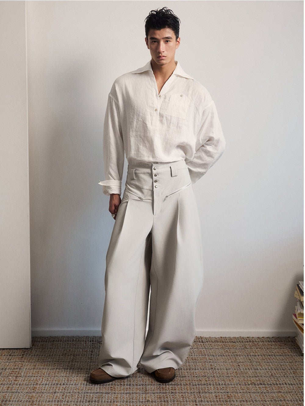 High-Waisted Single-Breasted Casual Pants