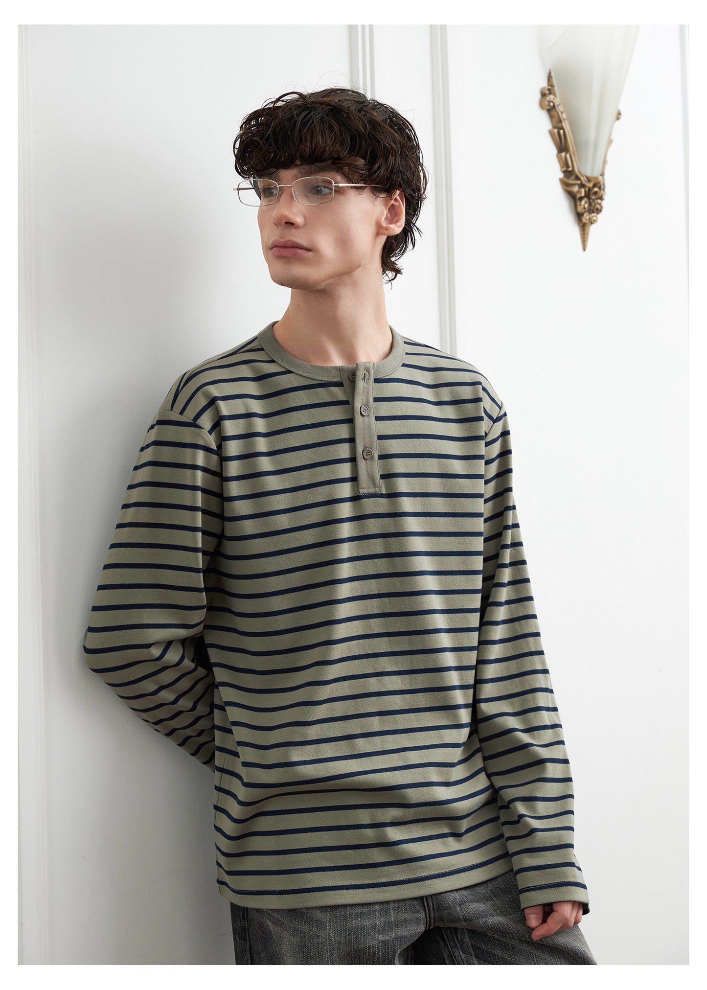 Striped Henley Collar T-Shirt
