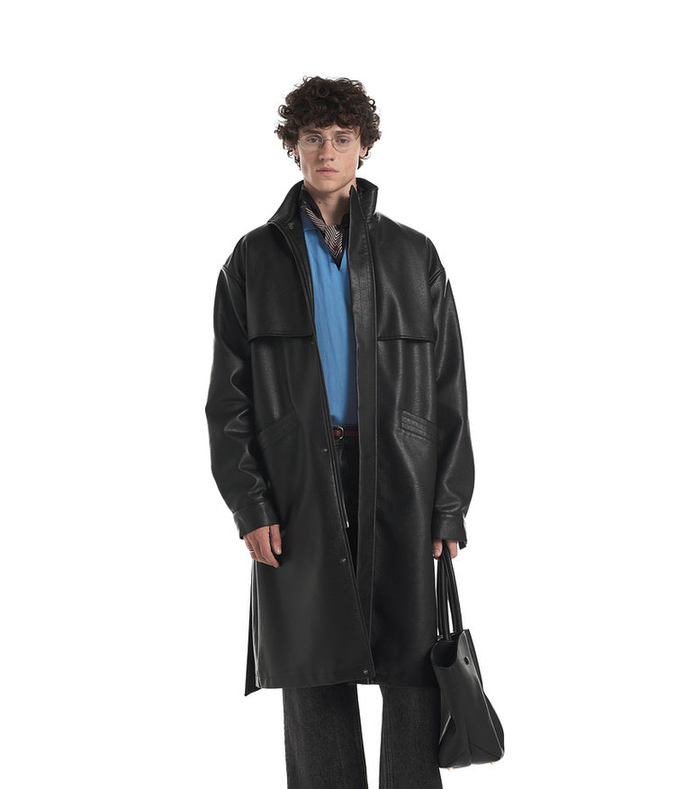 Simulated Leather Trench Coat