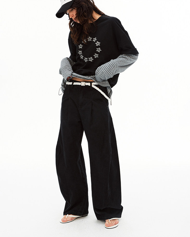 Deconstructed Pleated Design Scimitar Jeans