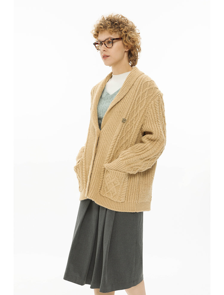 Casual Lapel Cable Knit Cardigan