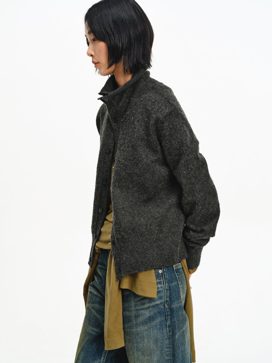Two-Tone Wool Blend Cardigan