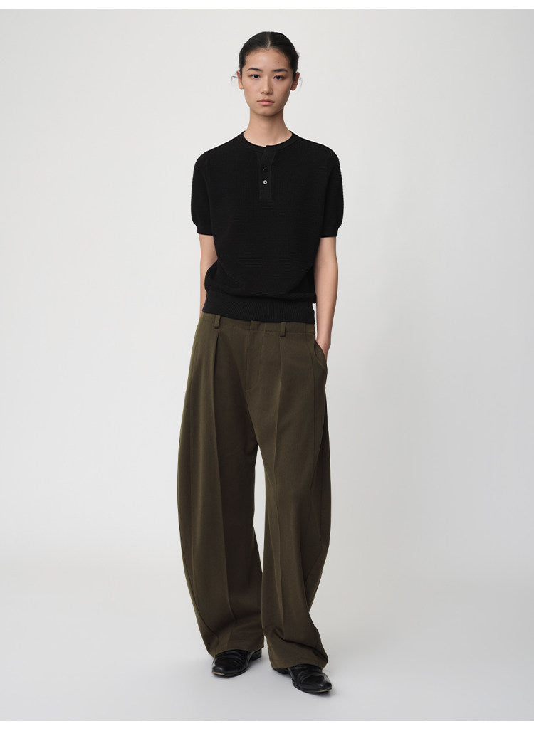 Waffle Henley Neck Knit Shirt