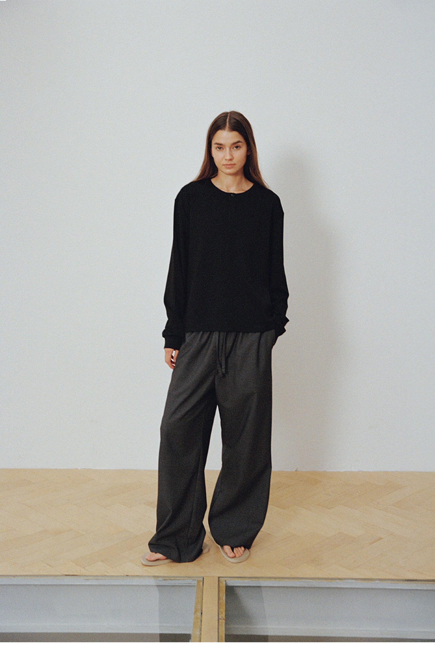 Single-button henley-neck T-shirt