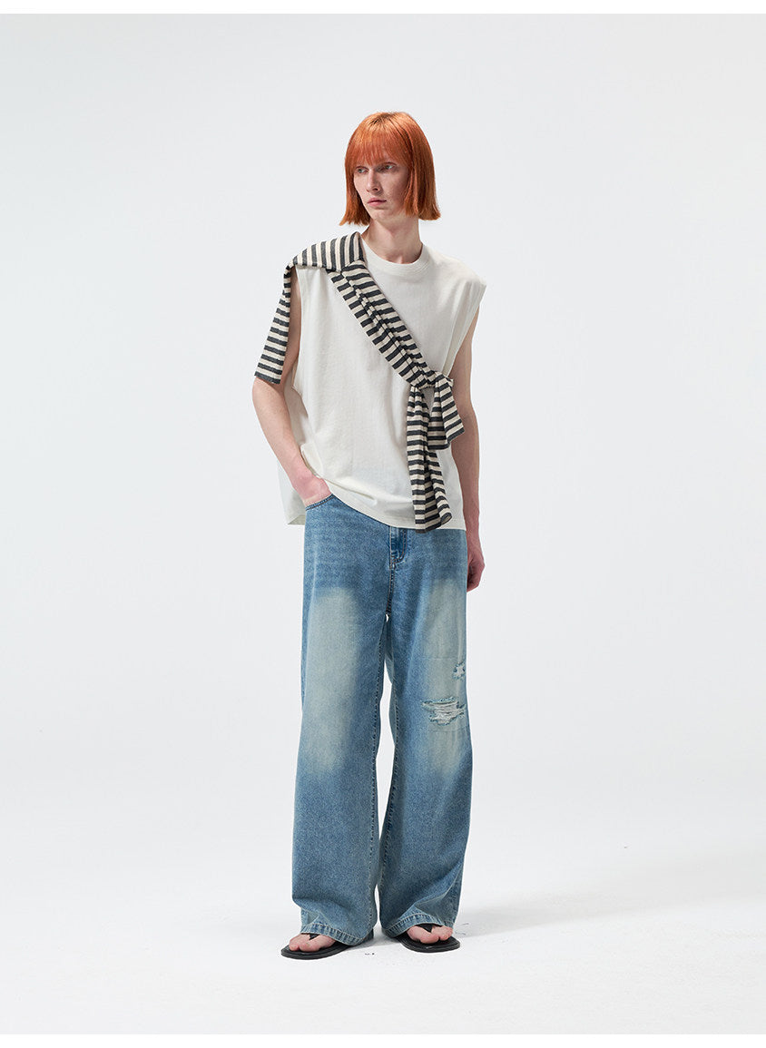Water-Washed Straight-Leg Lightweight Denim Pants