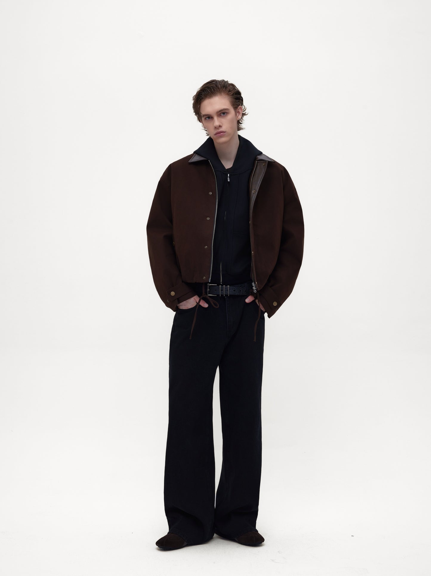 Burn-style leather-collar cotton jacket