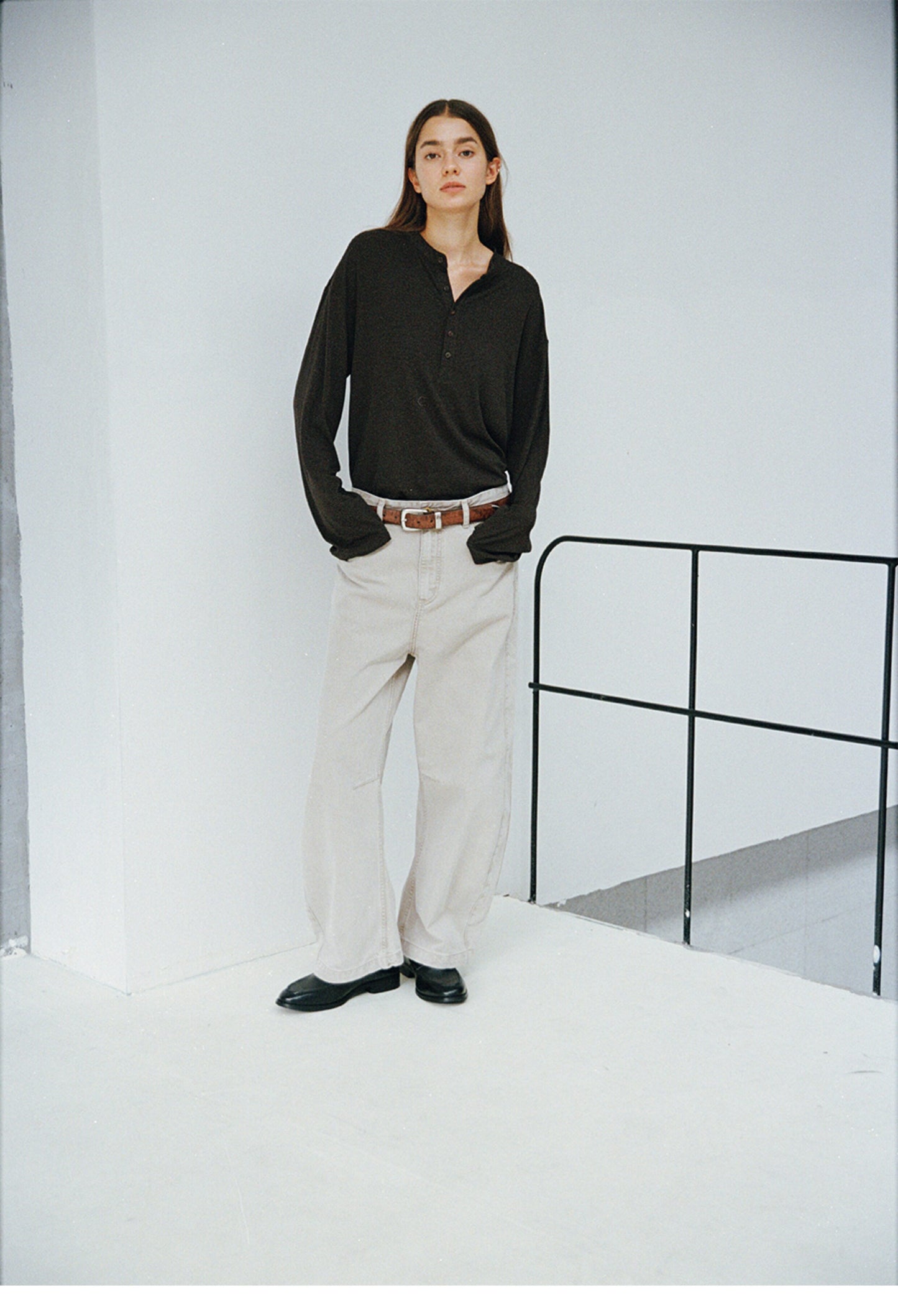 Henry Collar Solid-Color T-Shirt