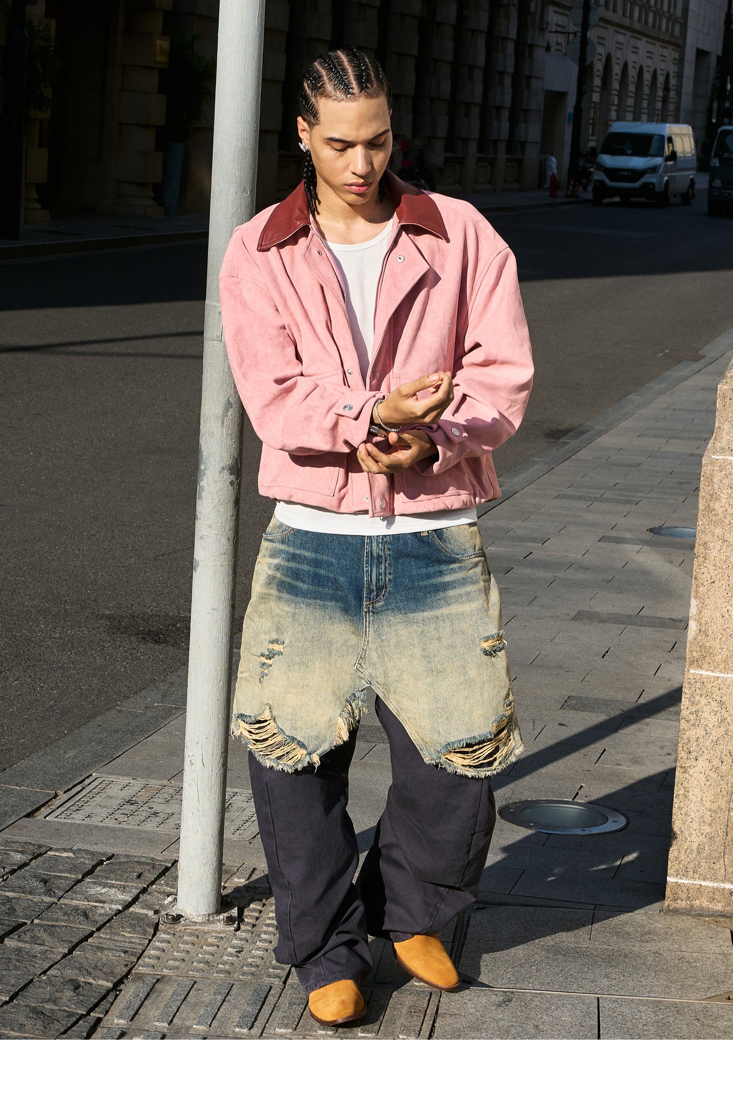 Faux Two-Piece Denim Pants