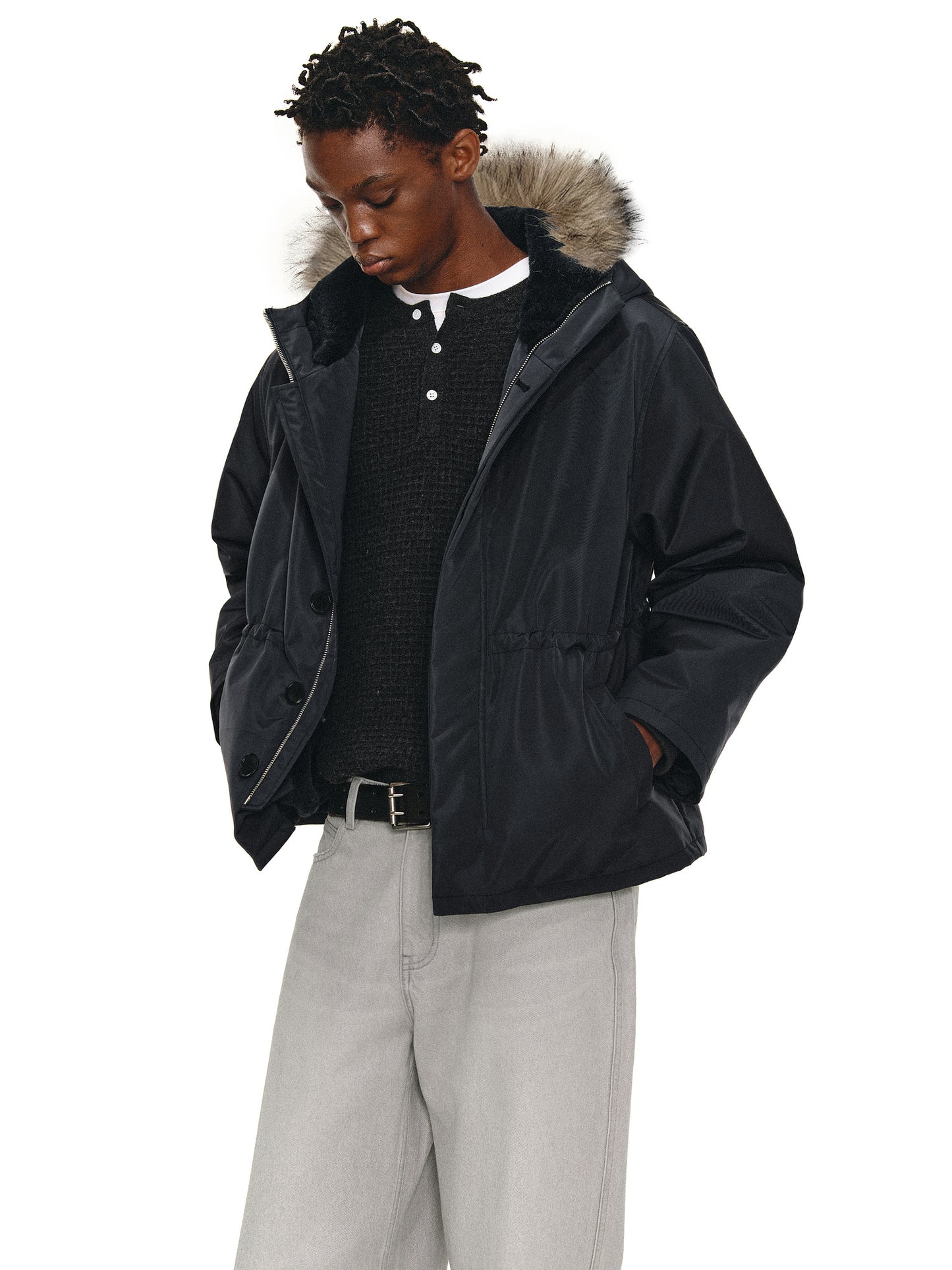 Water-repellent fur collar jacket
