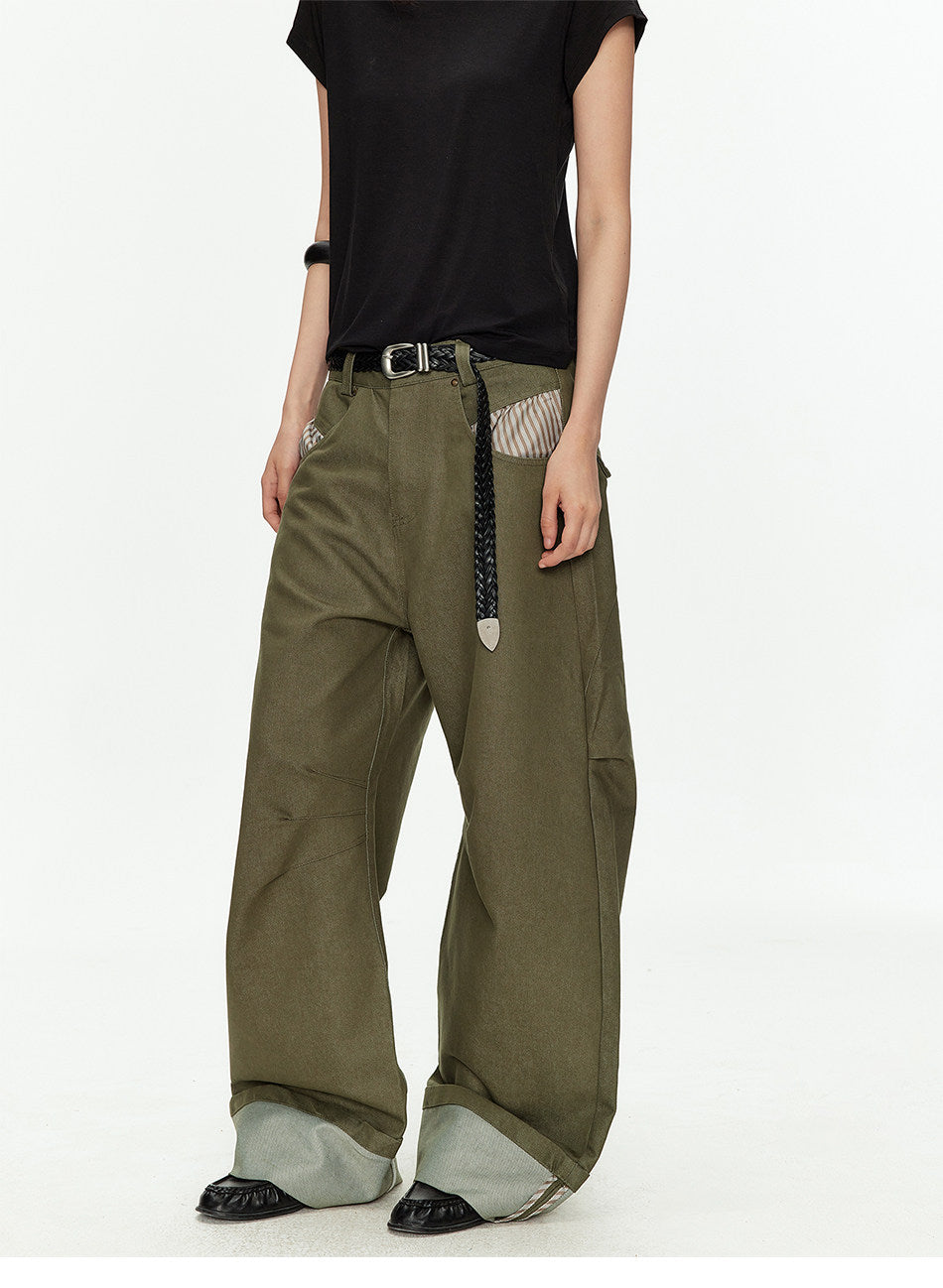 Wide-Leg Workwear Pants with Checkered Pockets