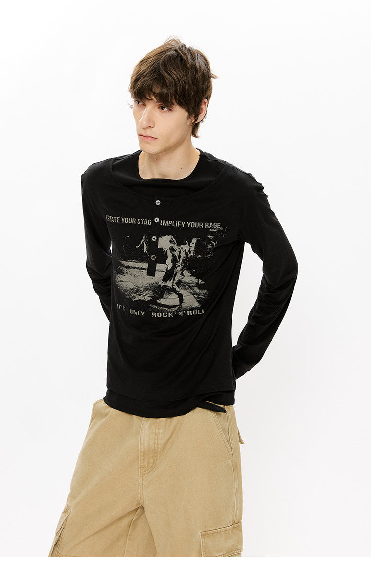 Printed Henley Collar T-Shirt