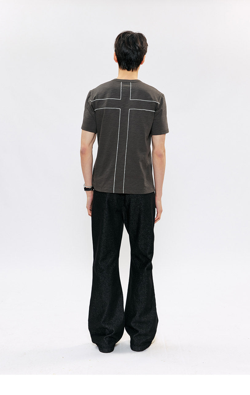 Henry Collar Casual Shoulder Slim T-Shirt