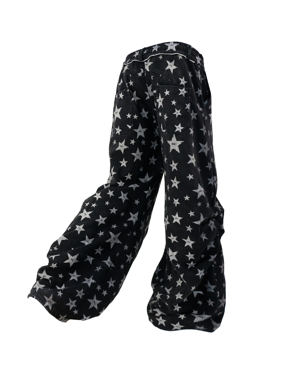 Printed Pleated Workwear Denim Wide-Leg Pants