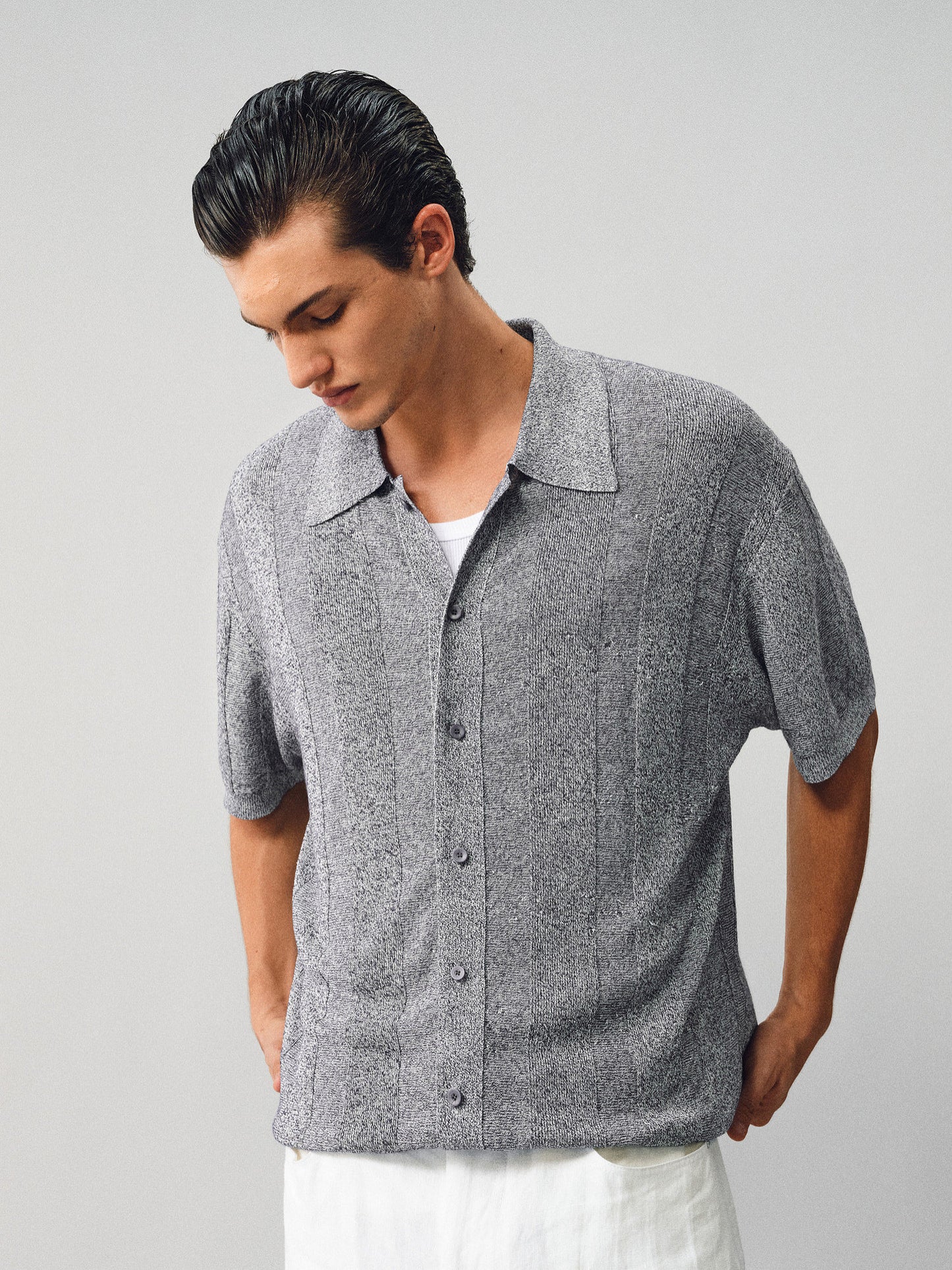 Linen-style button-down shirt