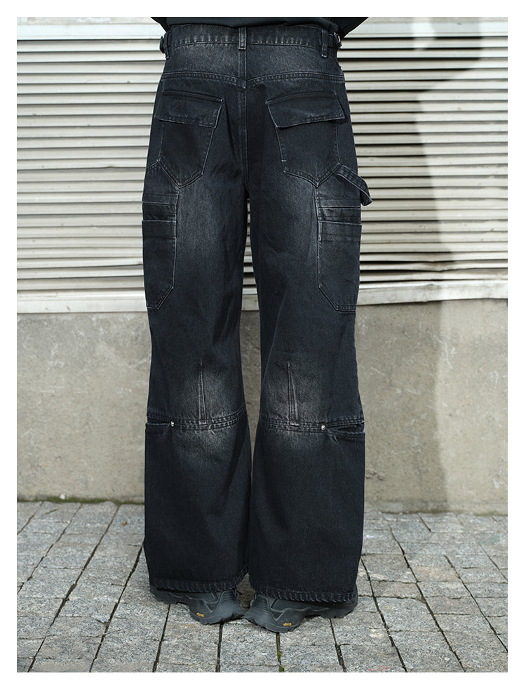 Retro silhouette washed denim pants