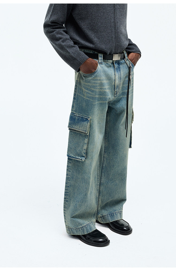 Distressed Washed Denim Pants