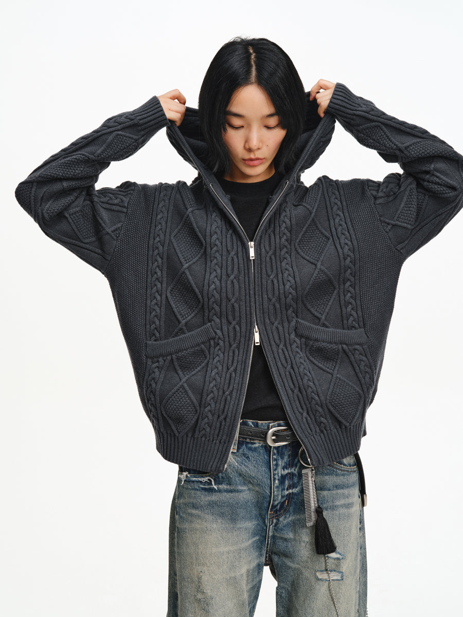 Hooded Cable-Knit Jacket